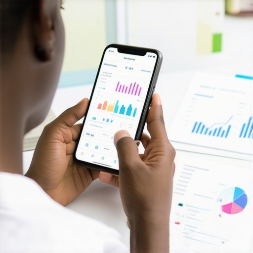 Person reviewing health metrics on a mobile device with fitness charts.