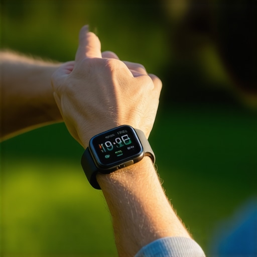 Person customizing smartwatch settings for wellness tracking during workout.