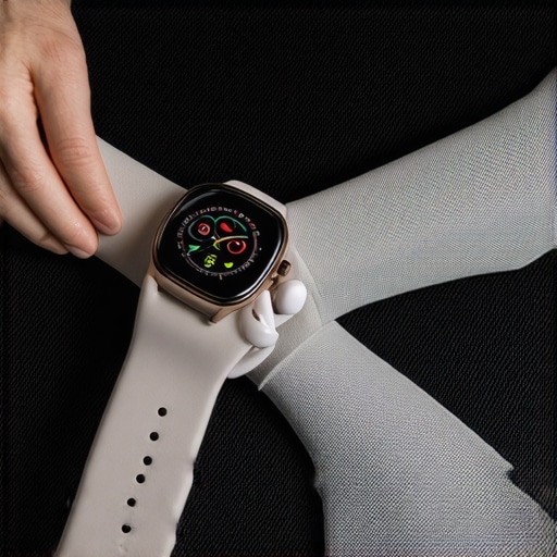 Person configuring smartwatch and earbuds for health monitoring