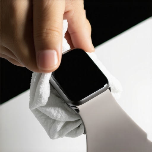 Person cleaning smartwatch with a cloth to maintain device longevity.
