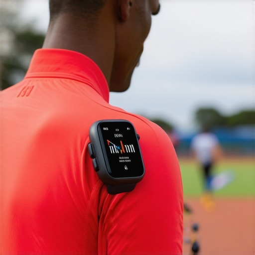 Runner observing real-time lactate data on their wearable device in outdoor setting