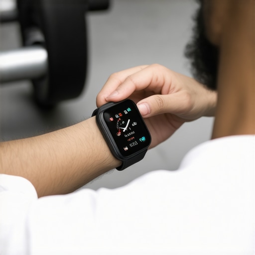 Person setting up a fitness smartwatch before exercising.