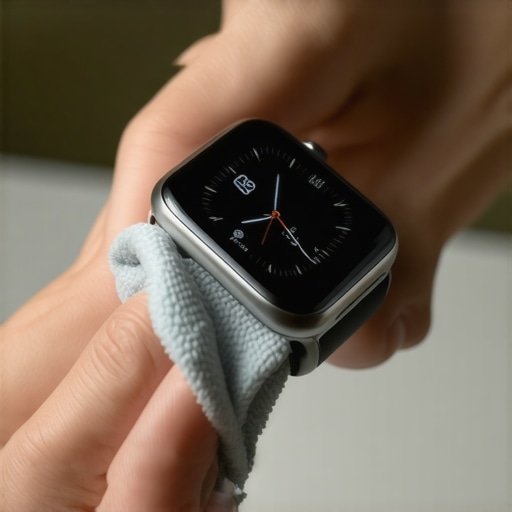 Person carefully cleaning their smartwatch with a cloth to ensure performance and longevity.