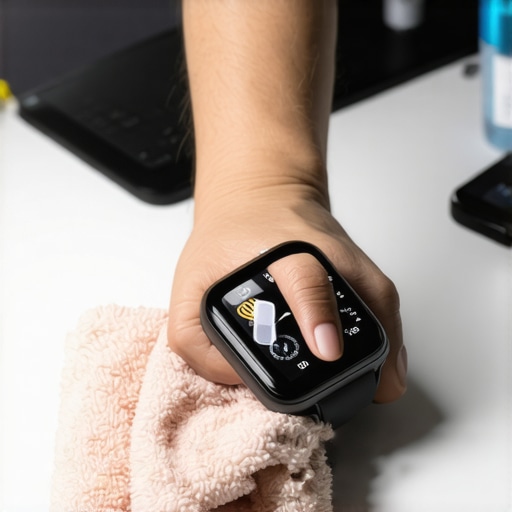 A person cleaning their smartwatch with specialized tools to ensure longevity and performance.
