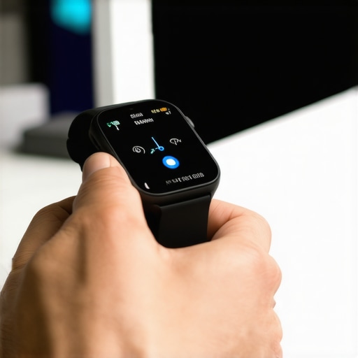 Person calibrating a smartwatch using a mobile app to ensure sensor precision