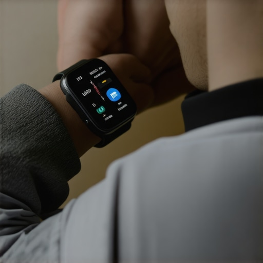 Person examining smartwatch showing health metrics, highlighting sensor technology.