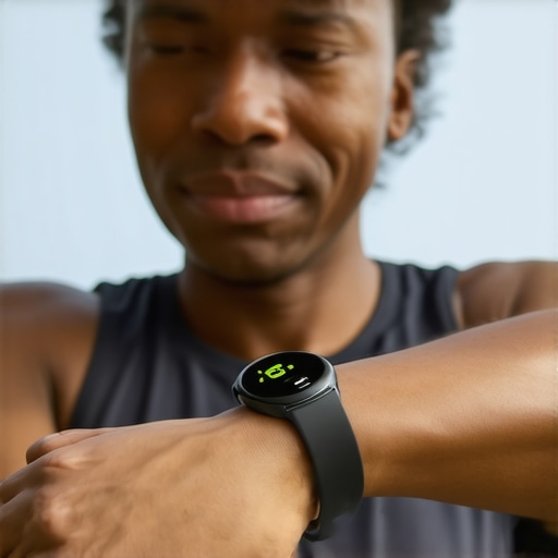 Person wearing a fitness tracker with multiple sensors monitoring workout