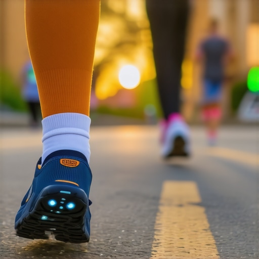 Runner's smart socks with sensors capturing gait data in real-time.