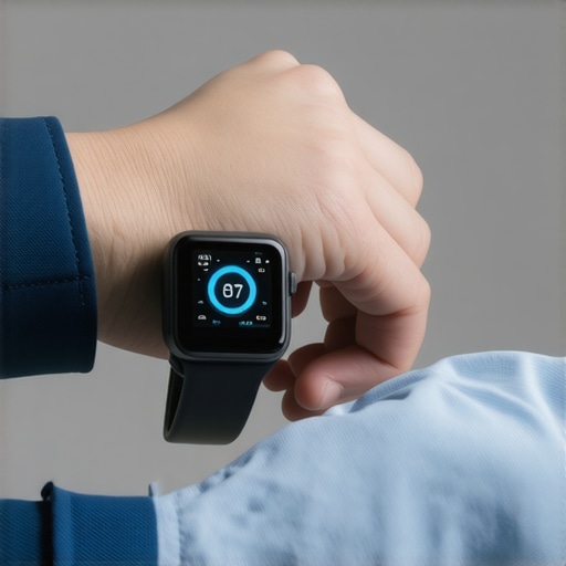 A person checking their smartwatch that displays health metrics like temperature and heart rate.