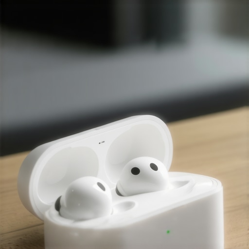 Wireless earbuds connected and charging through ambient Wi-Fi signals in a living room