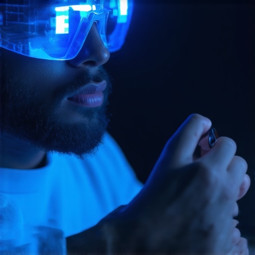 Person wearing smart glasses and smartwatch monitoring vision health